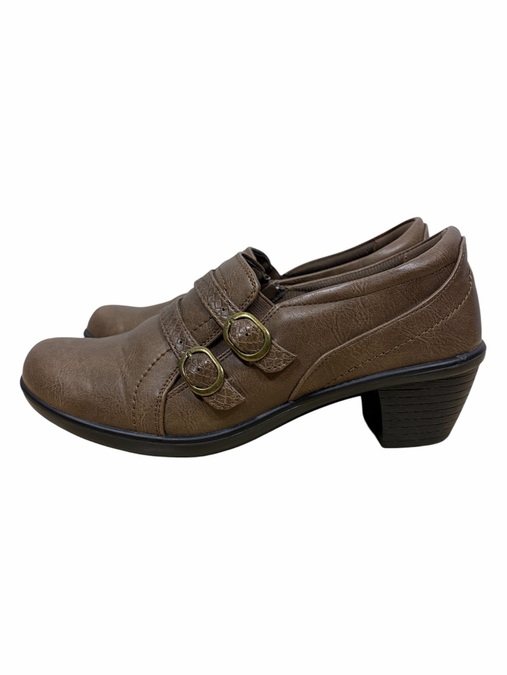 Easy Street Comfort Wave Brown Double Buckle Monk Strap Heels 8.5